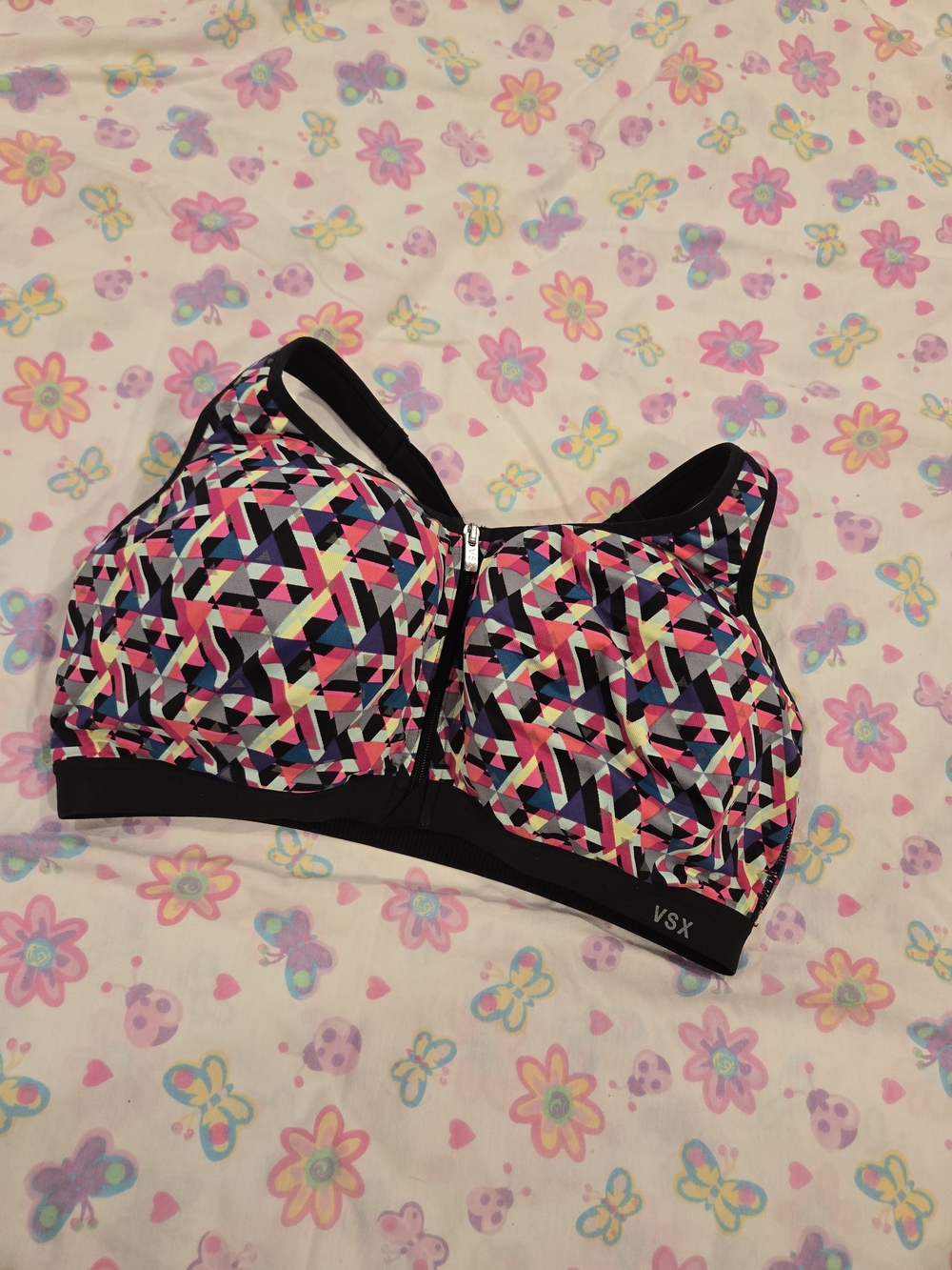 VSX Geometric Front-Zip Womens Sports Bra - Multicolor